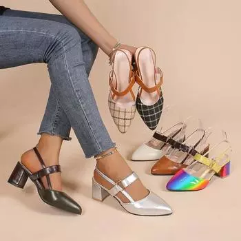 2024 Новые женские туфли-лодочки, босоножки, повседневная мода, сексуальные туфли на высоком каблуке, женские новые толстые каблуки, женские тапочки, роскошные дизайнерские босоножки на каблуке 35 бежевый