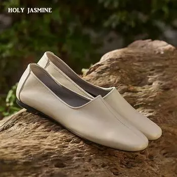 2024 Новые женские туфли-лодочки на низком каблуке из натуральной кожи на плоской подошве с квадратным носком, весна-осень, лаконичные повседневные рабочие туфли, женская базовая обувь 34 чёрный