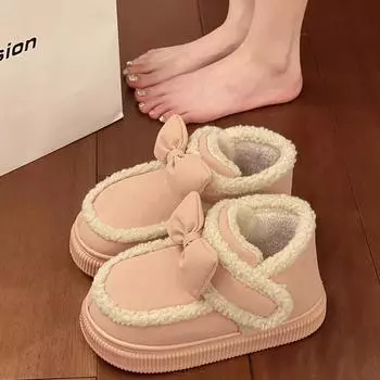 2024 Новые женские туфли, модные короткие плюшевые, горячая распродажа, с круглым носком, износостойкие туфли с бабочкой для женщин, Zapatos Para Mujeres 36 чёрный