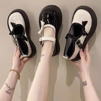 2024 Новые женские туфли, модные туфли Мэри Джейн на толстой подошве в стиле ретро с круглым носком и универсальным бантом, повседневные туфли для женщин Zapatos De Mujer 40 чёрный