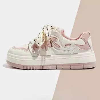 2024 новые женские туфли модные универсальные повседневные туфли на толстой подошве простые цветные маленькие белые туфли осеннее время 35 розовый