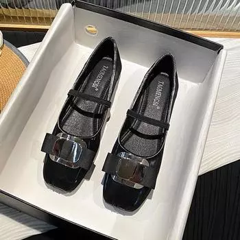 2024 Новые женские туфли на плоской подошве для девочек с круглым носком, повседневные кожаные туфли Мэри Джейн, модные лоферы без застежек 35 чёрный