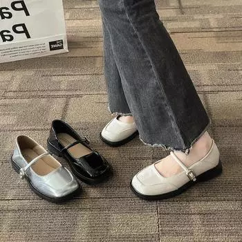 2024 Новые женские туфли на плоской подошве с круглым носком в стиле ретро, женские туфли Мэри Джейн с пряжкой на ремне, повседневные осенние модные женские туфли на плоской подошве 35 чёрный