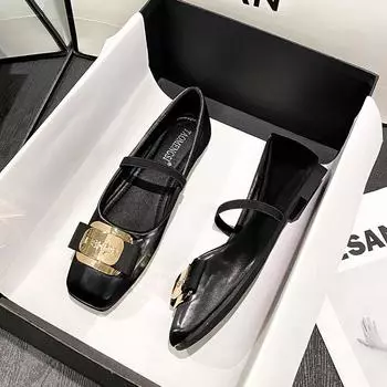 2024 Новые женские туфли на плоской подошве для девочек с круглым носком, повседневные кожаные туфли Мэри Джейн для девочек, модные лоферы с бантом 35 чёрный