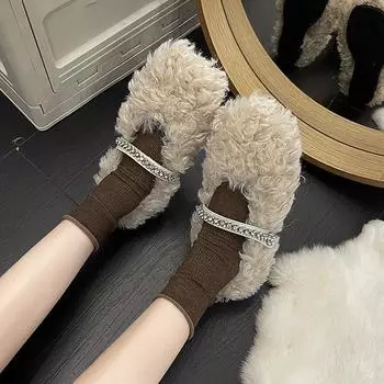 2024 Новые женские туфли на плоской подошве, мокасины с мехом и круглым носком, осенняя повседневная женская спортивная обувь, платье, зимняя повседневная легкая обувь 35 бежевый