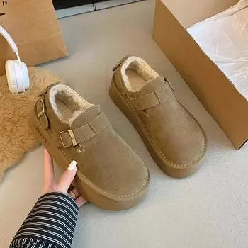 2024 Новые женские туфли на плоской подошве с толстой подошвой, повседневные модные женские модные осенние прогулочные удобные бархатные теплые хлопковые туфли 35