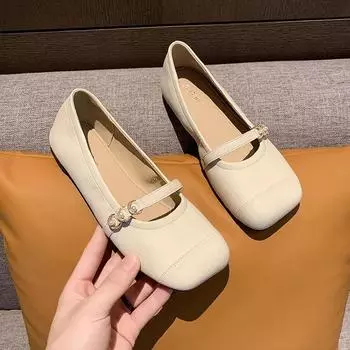 2024 Новые женские туфли на плоской подошве, удобные, с неглубоким носком, универсальные женские туфли без застежек, универсальные для весны и осени 35 бежевый