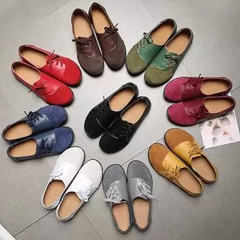 2024 Новые женские туфли на шнуровке, повседневная обувь без застежек, модные нескользящие однотонные женские мокасины для прогулок на открытом воздухе, обувь на плоской подошве 44 белый