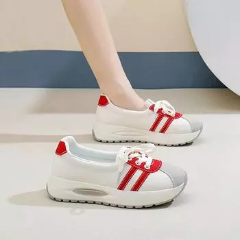 2024 Новые женские туфли на шнуровке, женские вулканизированные туфли, осенние, с круглым носком, разноцветные, на толстой подошве, повседневные, удобные, спортивные туфли 35 серебряный серый