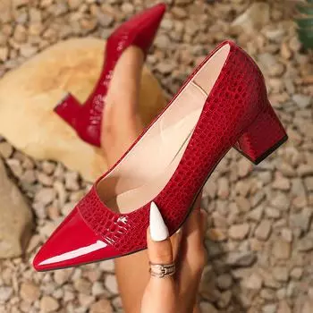 2024 Новые женские туфли на высоком толстом каблуке с острым носком и строчкой — удобные и большие размеры в наличии. 39 кларет