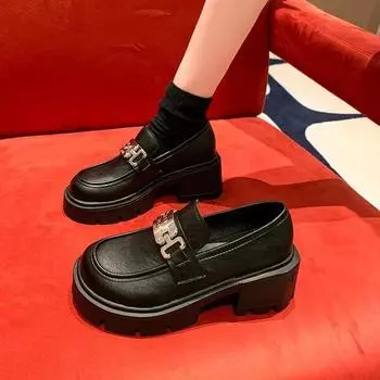 2024 Новые женские туфли-оксфорды с металлической цепочкой, однотонные, в британском стиле, повседневная спортивная обувь с низким верхом 35 бежевый