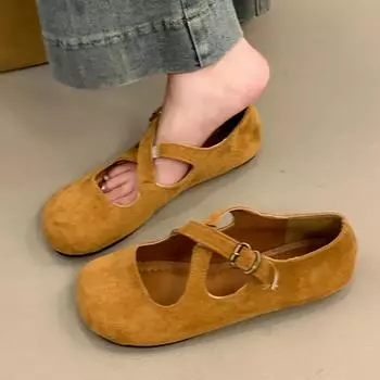 2024 Новые женские туфли с пряжкой, женские балетки, осенние туфли с круглым носком и леопардовым принтом, повседневные удобные балетки с неглубокой подошвой 35 коричневый