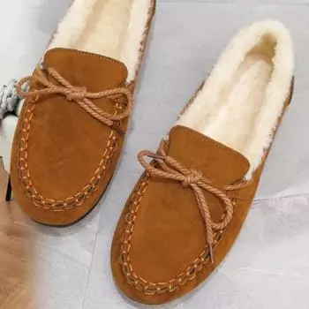 2024 Новые женские туфли Slip-on женские туфли на плоской подошве Модные повседневные туфли на плоской подошве с круглым носком Женские горячие продажи Короткие плюшевые туфли на плоской подошве с низким каблуком 35 чёрный
