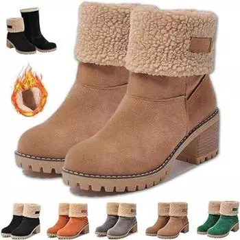 2024 новые женские зимние бархатные утепленные ботинки, зимние ботинки, удобные замшевые ботинки большого размера на среднем каблуке и массивном каблуке, теплые замшевые ботинки на меховой подкладке
