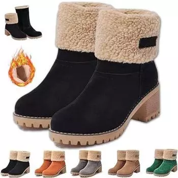 2024 новые женские зимние бархатные утепленные ботинки, зимние ботинки, удобные замшевые ботинки большого размера на среднем каблуке и массивном каблуке, теплые замшевые ботинки на меховой подкладке