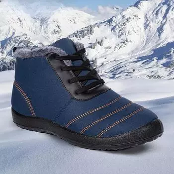 2024 Новые женские зимние ботинки Женские зимние ботинки Ботинки на шнуровке Женские нескользящие плюшевые меховые туфли Сохраняют тепло Ботинки до щиколотки размера плюс 36 темно-синий