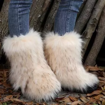 2024 Новые женские зимние плюшевые и пушистые теплые зимние сапоги Модная зимняя обувь 36 бежевый