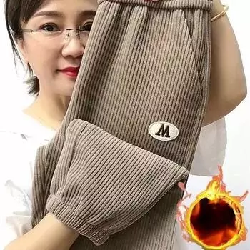 2024 Новые женские зимние вельветовые повседневные шаровары с высокой талией, повседневные брюки для женщин среднего и пожилого возраста S шартрёз