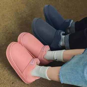 2024 Новые зимние ботинки для пар, утолщенные, для дома и улицы, идеальные однотонные, простые, модные, хлопковые туфли для мужчин 36-37 тёмно-синий