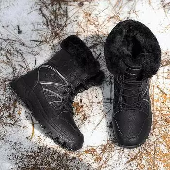 2024 Новые зимние ботинки для путешествий на открытом воздухе, большие размеры, женские зимние флисовые теплые ботинки средней высоты, женские ботинки, лыжная обувь для пешего туризма 36 чёрный