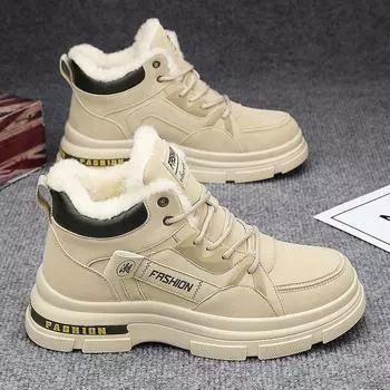 2024 Новые зимние меховые кроссовки мужские, сохраняющие тепло, плюшевые ботинки, мужские снегозащитные ботинки по щиколотку, ковбойские ботинки, мужские ботинки на толстой платформе со шнуровкой 39 хаки