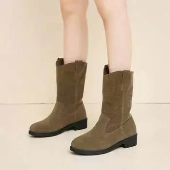 2024 Новые зимние модные женские сапоги с круглым носком, популярные универсальные высокие женские сапоги для повседневной верхней одежды Zapatos 35 хаки