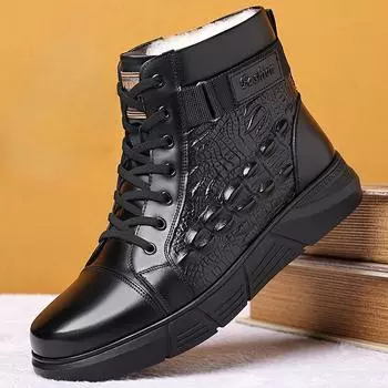 2024 Новые зимние мужские ботинки для активного отдыха из натуральной кожи Повседневные нескользящие зимние ботинки Модная удобная мужская обувь Botas 38 чёрный