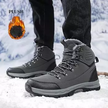 2024 Новые зимние мужские ботинки, нескользящие ботинки из микрофибры, кожаные ботинки для мужчин, меховые, плюшевые, зимние ботинки для мужчин, обувь для активного отдыха 39