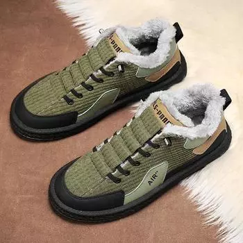 2024 Новые зимние мужские туфли на меху, теплые повседневные кроссовки, мужская мода, вулканизированная обувь, размер 44, нескользящая износостойкая спортивная обувь 39 зелёный