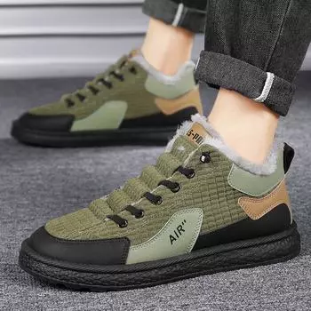 2024 Новые зимние мужские туфли на меху, теплые повседневные кроссовки, мужская мода, вулканизированная обувь, размер 44, нескользящая износостойкая спортивная обувь 39 зелёный