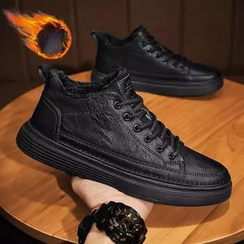 2024 Новые зимние мужские туфли Plus Velvet Sneakers Черные кожаные туфли мужские повседневные кроссовки Толстые теплые хлопковые туфли мужские tenis hombres 39
