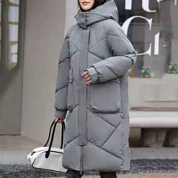 2024 Новые зимние парки с капюшоном средней длины, женские утепленные куртки большого размера с утеплителем из хлопка, женские ветровки M бежевый