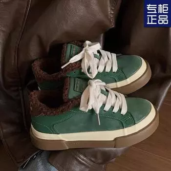 2024 новые зимние пушистые туфли студенческие хлопковые туфли туфли Майяра женские модные универсальные нишевые теплые две хлопковые туфли женские 35 зелёный