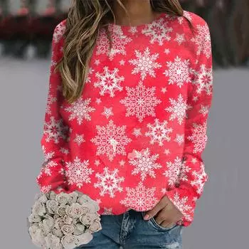 2024 Новые зимние рождественские женские вязаные свитера с принтом оленя, жаккардовый трикотаж с длинным рукавом и круглым вырезом, пуловер, верхняя одежда больших размеров S