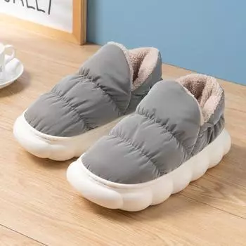 2024 Новые зимние тапочки Нескользящие теплые мягкие удобные туфли на плоской подошве Домашние тапочки для пар Ins Модная женская домашняя одежда 36-37 бежевый