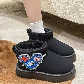 2024 Новые зимние термоизолированные снегоступы Slip-On, замшевые ботинки на платформе с простым носком, женская обувь 35 малиновый