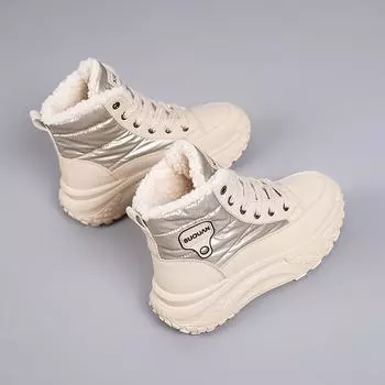 2024 новые зимние высокие зимние ботинки на толстой подошве, ворсистые и утолщенные нескользящие хлопковые ботинки, утепленные и женские туфли для пап 35 хаки