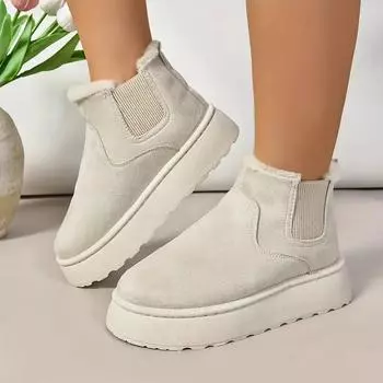 2024 Новые зимние женские ботинки, утолщенные плюшевые высокие зимние ботинки для женщин, теплые, простые, универсальные, удобные, хлопковые ботинки для женщин 36 бежевый