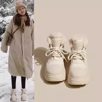 2024 Новые зимние женские ботинки, высококачественные теплые зимние ботинки, удобные ботильоны на шнуровке, водонепроницаемая женская обувь для походов 35 чёрный