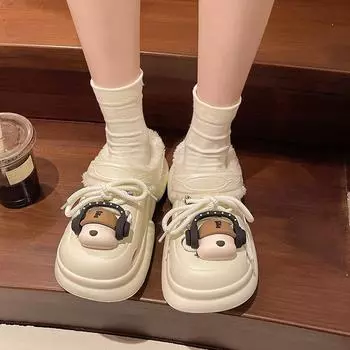 2024 Новые зимние женские классические сандалии на платформе с меховой подкладкой и подвесками Slide Garden Shoes Тапочки женские зимние 36-37 чёрный