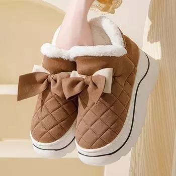 2024 Новые зимние женские милые теплые ботильоны на открытом воздухе с нескользящей толстой подошвой зимние ботинки с бантом из хлопка домашние плюшевые ботинки EVA 36-37