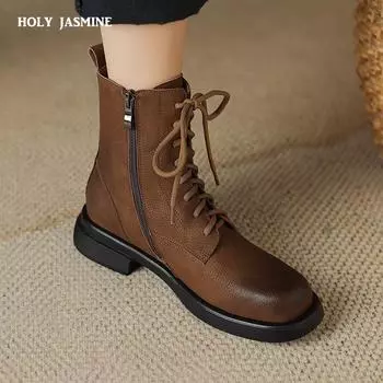 2024 Новые зимние женские сапоги из натуральной кожи, замшевые туфли на толстом каблуке с круглым носком, женские туфли на платформе, натуральная кожа, высокие каблуки 34 чёрный