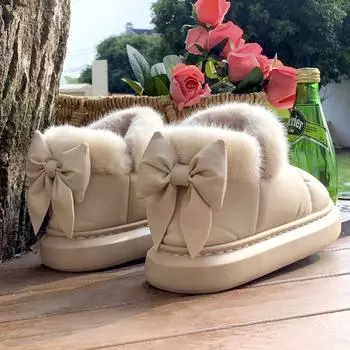 2024 Новые зимние женские теплые ботинки Bow Bow Plush Cotton Shoes Водонепроницаемые зимние ботинки 36-37 чёрный