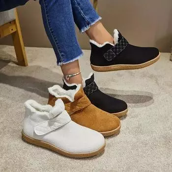 2024 Новые зимние женские теплые и мягкие толстые хлопковые туфли на плоской подошве, повседневные теплые зимние ботинки, однотонная модная обувь для активного отдыха 36 чёрный