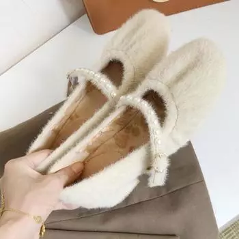 2024 Новые зимние женские теплые туфли на плоской подошве, модные ленивые туфли Мэри Джейн без застежек, женская мягкая подошва, уличное хлопковое облачение для бабушек 35 покинуть белый