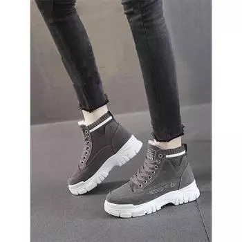 2024 Новые зимние женские толстые плюшевые теплые хлопковые ботинки на толстой платформе для снега высокие кроссовки повседневные на шнуровке Botas De Mujer 35 кофейный