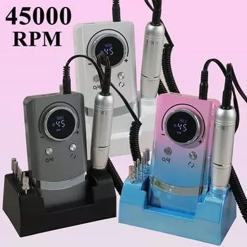 2024 Новый 45000 об/мин портативный маникюрный станок перезаряжаемая электрическая пилка для ногтей с HD LCD дисплеем профессиональный полировщик ногтей белый