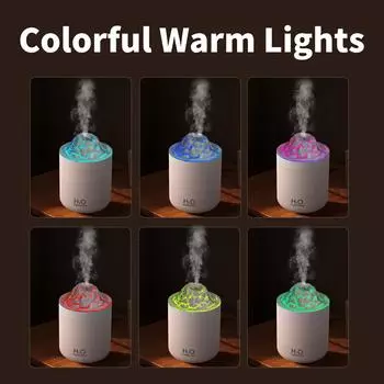 2024 Новый 500 мл Аромадиффузор Вулканический увлажнитель Диффузор Эфирные масла Увлажнитель воздуха с 7 цветными лампами для домашнего офиса белый