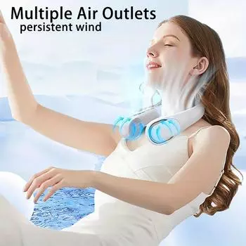 2024 Новый 5200 мАч перезаряжаемый носимый шейный вентилятор портативный мини-кондиционер безлопастной шейный вентилятор с 3 передачами 360° охлаждающий вентилятор белый