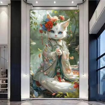 2024 Новый 5D Животное Алмазная Картина Кошка Фея DIY Алмазная Мозаика Вышивка Крестом Набор Для Вышивки Украшения Дома Подарок Full Round 20x40CM